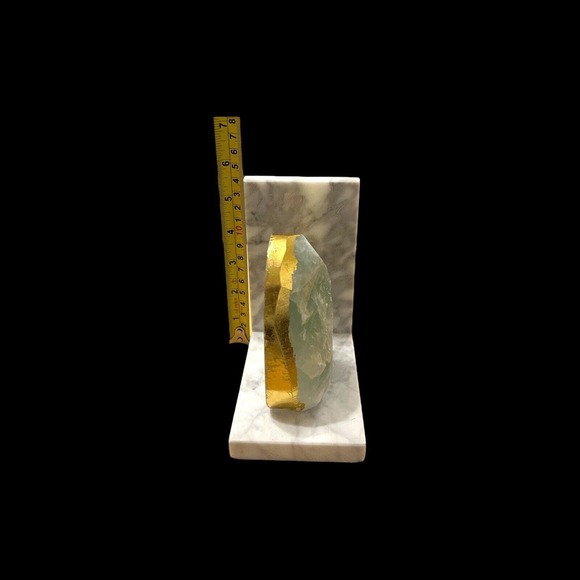 Anthropologie Sliced Bookends Green gold marbled Crystal heavy Beautiful Classy - Picture 12 of 16